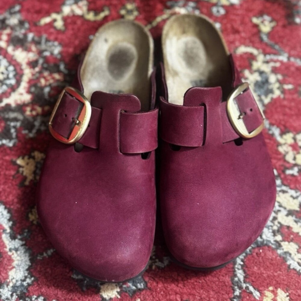 Birkenstock Boston Big Buckle Nubuck Leather Berry Crush Burgundy EU/40 US/10